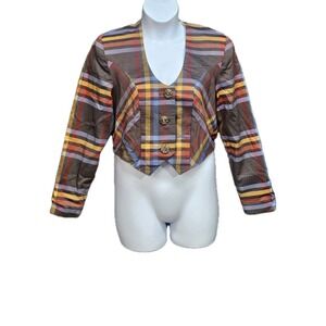 Vtg Bears Custom Wares Bolero Plaid Jacket Womens‎ 40/L/ XL Cropped 90s Tartan